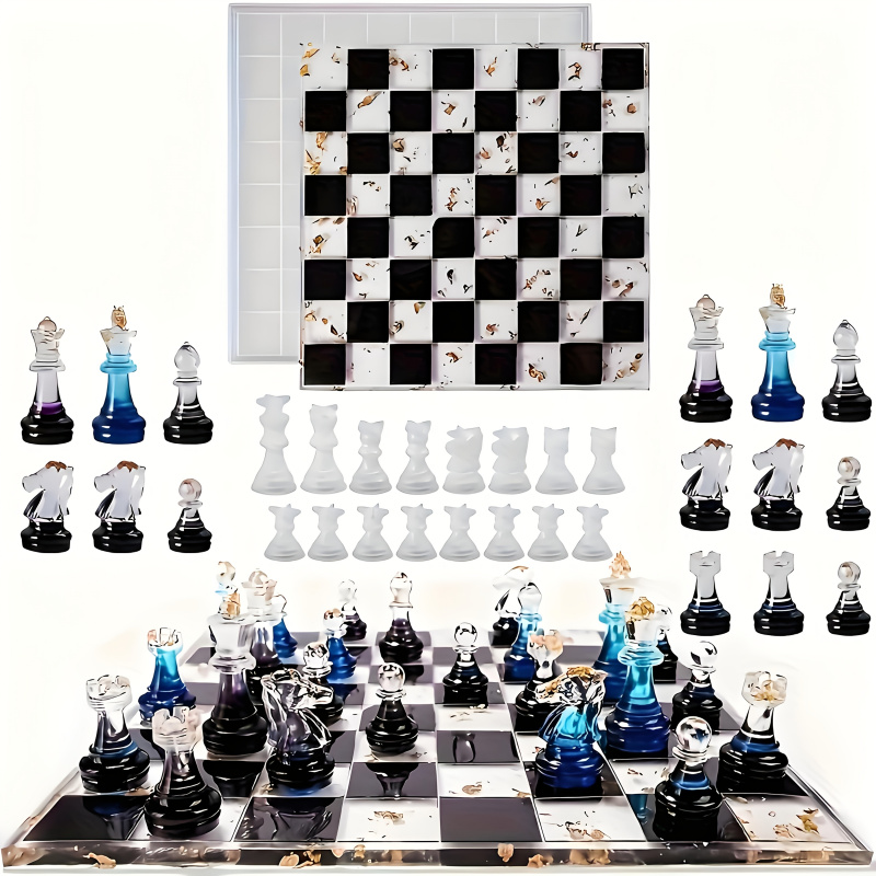 Woodworking Resin - 11Chessboard16เรซินชุดแม่พิมพ์ซิลิโคน,3Dหมากรุกเรซิ่นแม่พิมพ์ซิลิโคน,คริสตัลอีพ็อกซี่เรซิ่นหมากรุกแม่พิมพ์,เหมาะสําหรับทําEpo